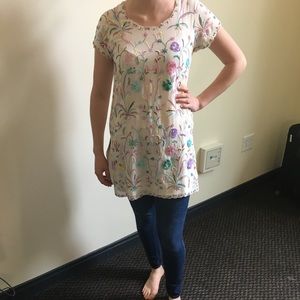 Shift shirt with floral beading